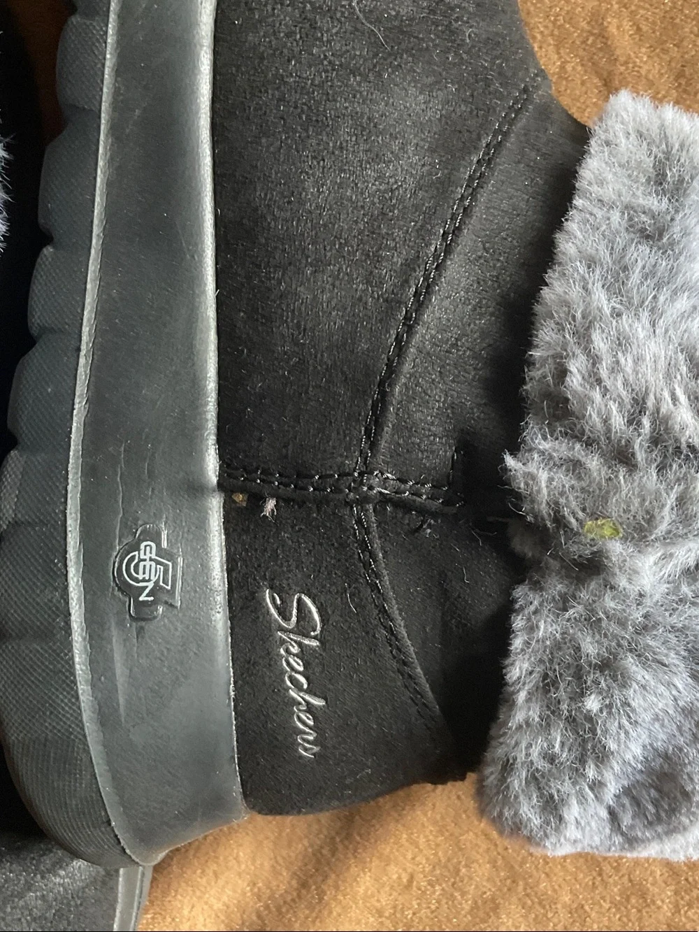 Skechers Women's Black Suede Winter Ankle Boots with Gray Faux-Fur Cuff